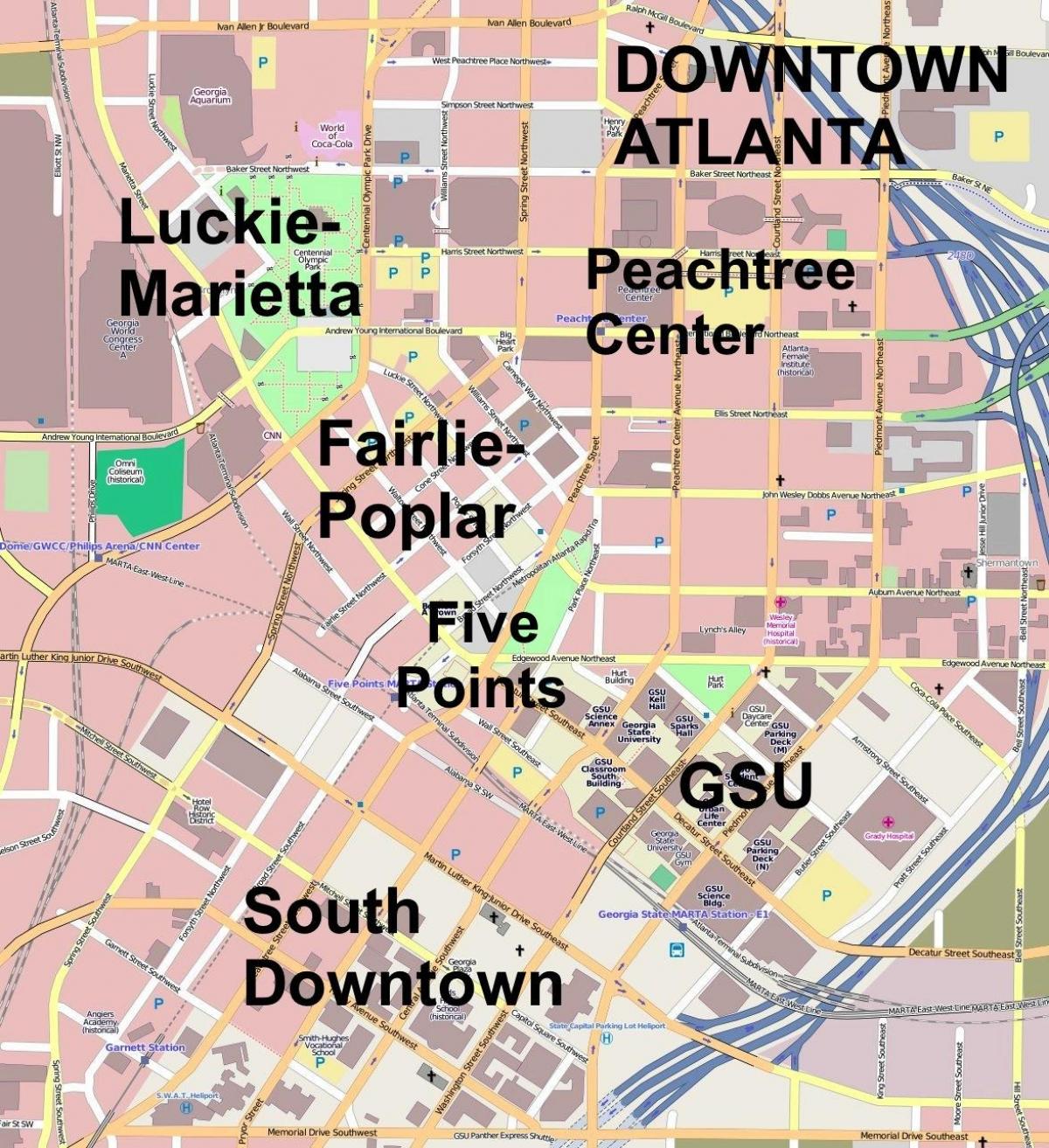 mappa del centro di Atlanta