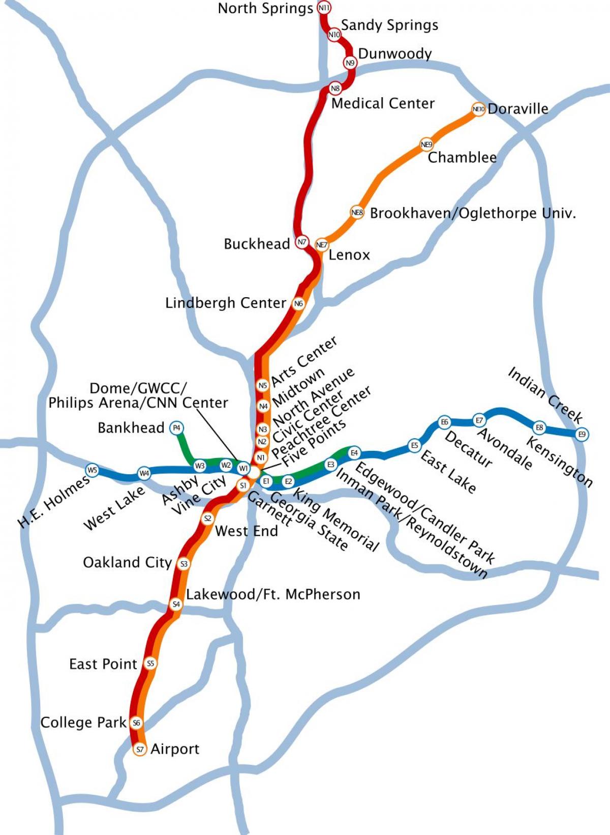 mappa di metropolitana di Atlanta
